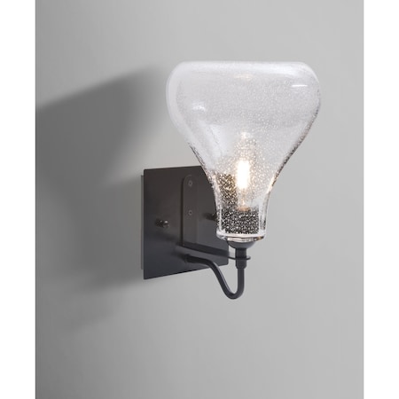 Besa Lighting Melo Wall, Clear Bubble, Black Finish, 1x7W LED Filament 1WG-MELOCL-EDIL-BK